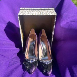 ABS by Allen Schwartz Vero Cuoio/Tosca Eggplant (Purple) Feather Stiletto Heels